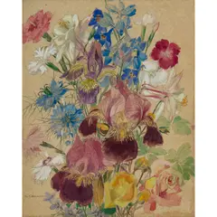 Katherine Cameron, SUSSEX GARDEN, watercolour and pencil on textured buff paper