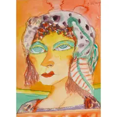 John Bellany, CAPTAIN'S WIFE, watercolour and pencil