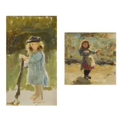 John Brown Abercrombie, CHILD IN A GARDEN, Oil on board