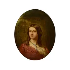 John Faed, THE BLUE RIBBON, Oil on board, oval