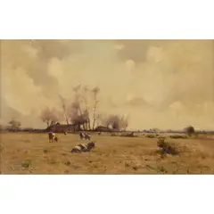 Robert Russell MacNee, RESTING CATTLE, oil on canvas