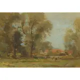 William Miller Frazer, RURAL SCENE WITH CATTLE AND FARM STEADING, oil on board