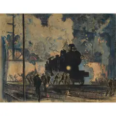 STEAM TRAIN (NOCTURNE) by Sir Frank Brangwyn, Lithograph, sold Jun 2025