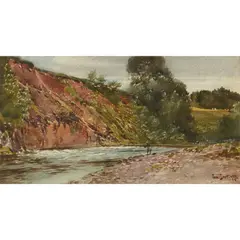 Tom Scott, FISHING ON THE LEADER - AT HANGHEAD, 1917, watercolour