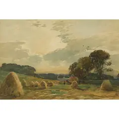 PREPARING HAY BALES by Tom Scott, 1905, watercolour, offered Jun 2025