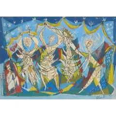 Sax Shaw, DANCING FIGURES, 1958, mixed media on paper