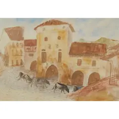 Winifred Nicholson, CATTLE IN AN ITALIAN TOWN, Gouache, pencil and watercolour on paper