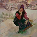 Brenda Lenaghan, WOMAN AT PETRA, JORDAN, oil on board