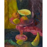 STILL LIFE WITH MELONS by Mary Nicol Neill Armour, oil on board, sold Jun 2025