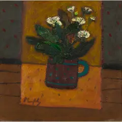 Sandy Murphy, JUG OF WHITE FLOWERS, oil on board