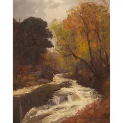 Alexander Brownlie Docharty, WATERFALLS, AUTUMN, oil on canvas