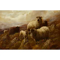 Robert Watson, SHEEP ON A ROCKY OUTCROP, oil on canvas