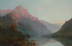 Alfred de Breanski Junior, A HIGHLAND LOCH AT SUNSET, oil on canvas