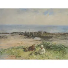 Robert Gemmell Hutchison, ON THE BENTS, CARNOUSTIE, oil on board