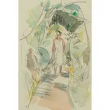 John Duncan Fergusson, WOMAN WALKING, CAP D'ANTIBES (MARGARET MORRIS), Charcoal and watercolour