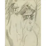 John Duncan Fergusson, SAMUEL JOHN PEPLOE AND HIS WIFE MARGARET MACKAY WALKING IN LUXEMBOURG GARDENS, Charcoal