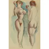 John Duncan Fergusson, STANDING NUDES, Charcoal and watercolour