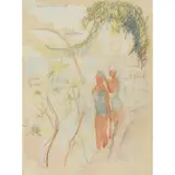 John Duncan Fergusson, BATHERS AT EDEN ROC, pencil and watercolour