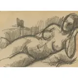 John Duncan Fergusson, RECLINING NUDE, LA PETITE FARANDOLE, CAP D'ANTIBES (MARGARET MORRIS), Charcoal on buff paper