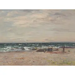 Joseph Henderson, MENDING THE NETS, oil on canvas