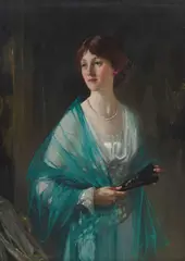 George Henry, LADY WITH GREEN SCARF, oil on canvas
