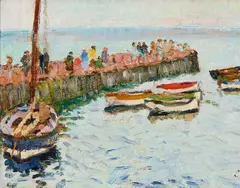 George Leslie Hunter, FIGURES ON THE PIER, LARGO, oil on panel