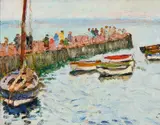 George Leslie Hunter, FIGURES ON THE PIER, LARGO, oil on panel