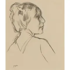 Samuel Peploe, PARISIENNE IN PROFILE, charcoal