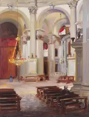 Francis Cadell, INTERIOR - SANTA MARIA DELLA SALUTE, VENICE, oil on canvas
