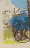 Joan Eardley, BICYCLES BY THE SEA, Pastel on two conjoined sheets