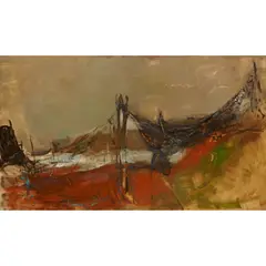 Joan Eardley, FISHING NETS, CATTERLINE, oil on board