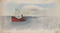 Joan Eardley, RED PUFFER, Pastel on two conjoined sheets