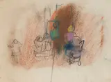Joan Eardley, CHILDREN WITH PRAM, Pastel and charcoal