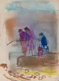 Joan Eardley, FIGURES ON A JETTY, Pastel