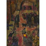 Joan Eardley, STREET SCENE, Oil on canvas, laid down