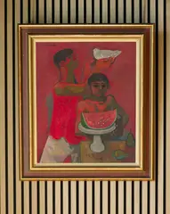 Alberto Morrocco, BOYS, MELON AND DOVE, oil on board