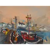 Nael Hanna, FISHING BOATS ON STORMY SEAS, ANGUS, 1995, oil on board