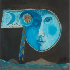 MOON WITH A VIEW by Marj Bond, mixed media on board, sold Jan 2025