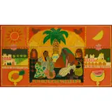 Alberto Morrocco, FIGURES WITH A PALM TREE, Oil on the lid of a teak chest