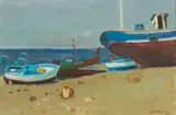Alberto Morrocco, FISHING BOATS, ESTEPONA, 1982, oil on board