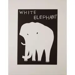 WHITE ELEPHANT, 2021 by David Shrigley, Linocut, 86/100, sold Jan 2025