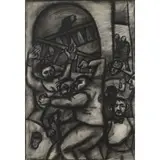 Peter Howson, THE FIGHT, 1983, charcoal