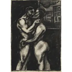 Peter Howson, THE LOVERS, 1987, charcoal and watercolour