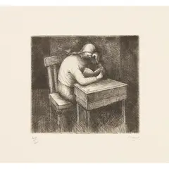 Henry Moore, GIRL DOING HOMEWORK V, 1974, Etching and aquatint, 40/50
