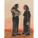 Josef Herman, TWO ELDERLY WOMEN, Watercolour and ink