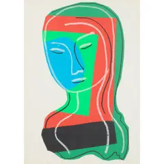 Adrian Wiszniewski, UNTITLED (FEMALE HEAD), Collage and oil pastel mounted on foam board