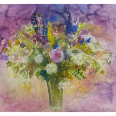 Ann Oram, FLOWERS FROM THE GARDEN, watercolour, ink and wax resist