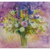 Ann Oram, FLOWERS FROM THE GARDEN, watercolour, ink and wax resist