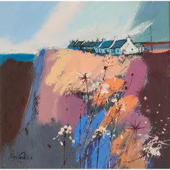 Pam Carter, COASTAL COTTAGES AND MEADOW, oil on canvas