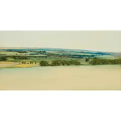 UNTITLED (ANGUS LANDSCAPE), 1976 by James Morrison, oil on board, sold Jan 2025